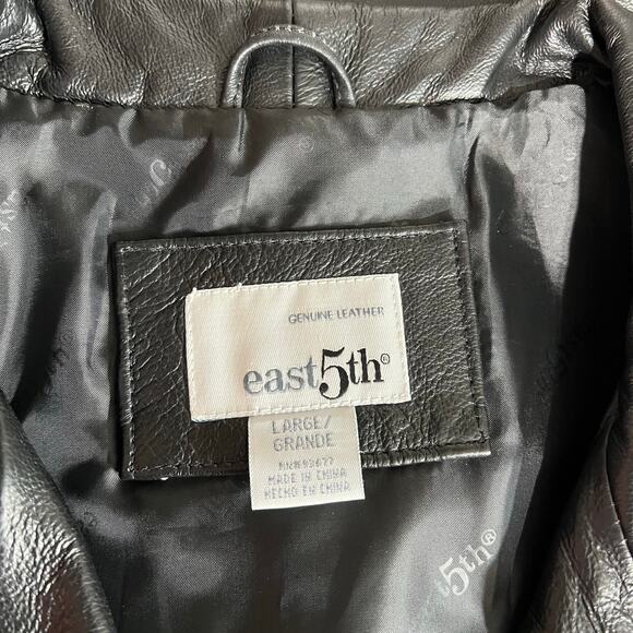 East 5th Womens Leather Jacket Long Coat Collared Button Closure Black Large - Picture 11 of 14